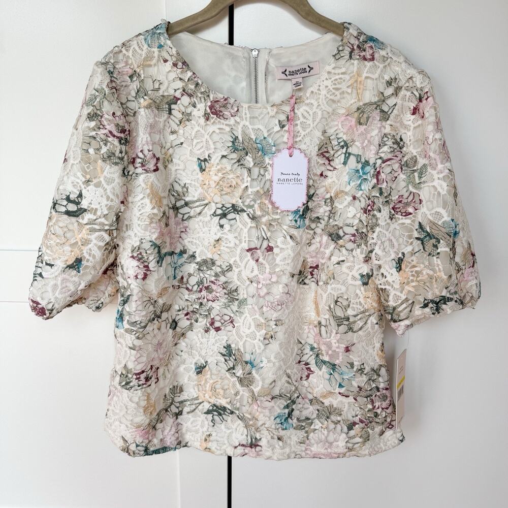NWT! Nanette Lepore Women’s Floral Lace Lined Top Blouse Medium MSRP $78